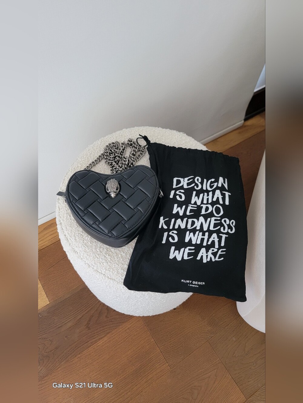 Kurt Geiger Black Quilted Heart-Shaped Crossbody with Chain